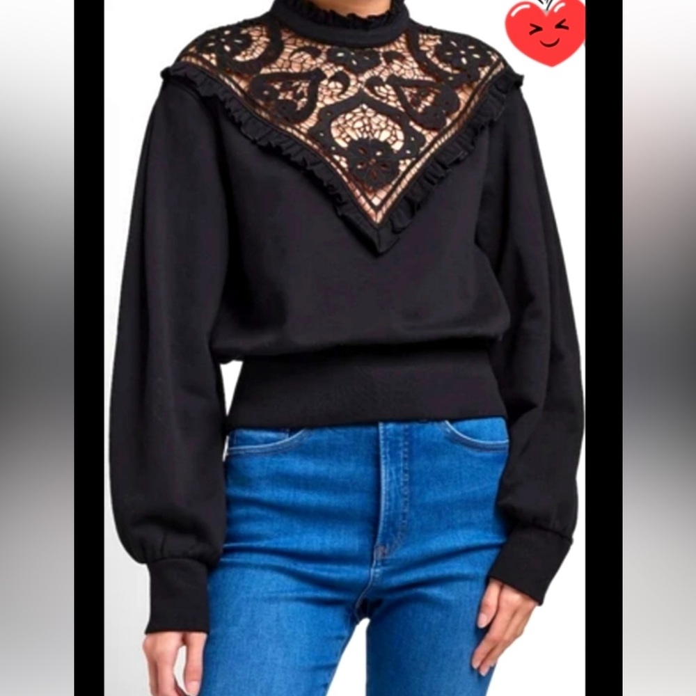 Express Gothic Lolita Victorian Open Lace high collar cotton puff sleeve sweater